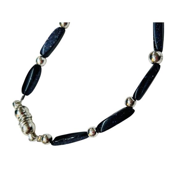 Navy Blue Sparkle Silvertone Bracelet 6.75 Inch Magnetic Clasp - Picture 3 of 5